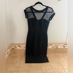 Maggy London Black Mesh Yoke Cap Sleeve Midi Dress